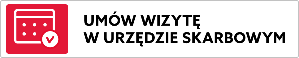 na czerwonym tle kształt kalendarza, obok napis: umów wizytę w urzędzie skarbowym)